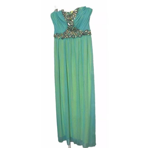 Vintage Y2K Prom Dress Maxi Gown Empire Beaded Ombre 90S Mesh Fairy Mermaid 9. U - Picture 1 of 12